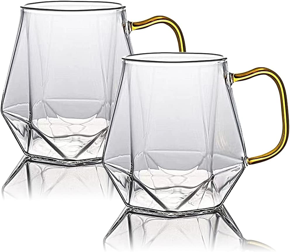 10 Ounces Glass Coffee Cups set with Handle Crystal Clear coffee Mugs for Hot Espresso Liquor