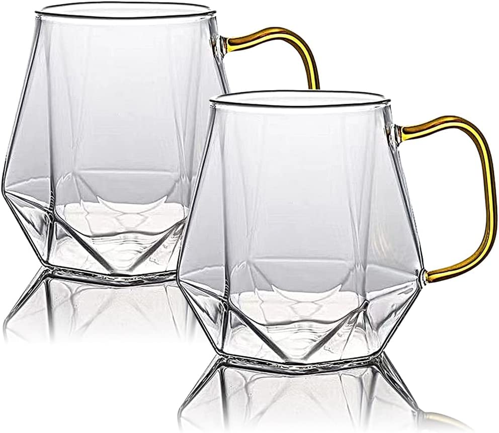 10 Ounces Glass Coffee Cups set with Handle Crystal Clear coffee Mugs for Hot Espresso Liquor