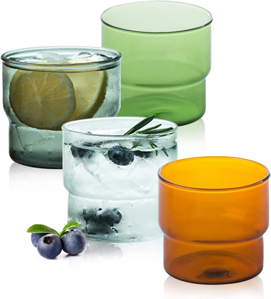 Stackable Colored Drinking Glass Cups, Premium Glass Tumbler for Hot & Cold Beverages, Water, Soda, Milk, Juice