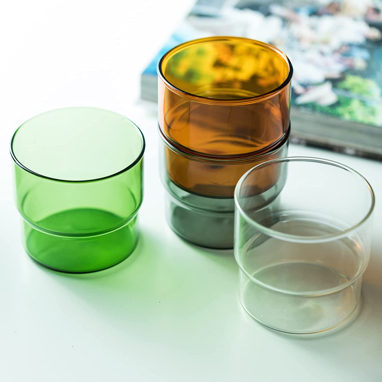 Stackable Colored Drinking Glass Cups, Premium Glass Tumbler for Hot & Cold Beverages, Water, Soda, Milk, Juice