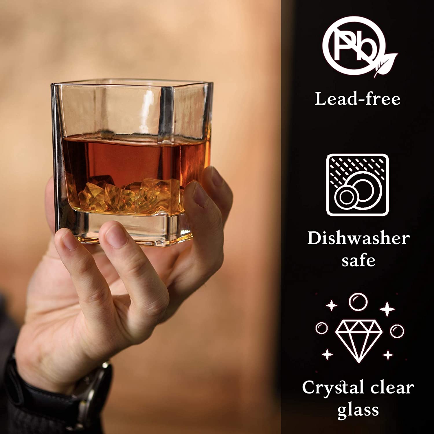 7 Ounces Square Whiskey Glass Old Fashioned Crystal for Alcohol Whisky Bourbon Tequila Liquor Gift for Men