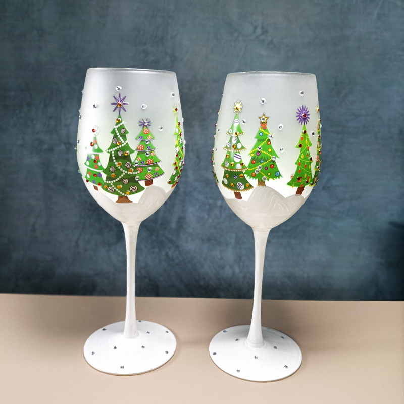 Painted handmade glass stemware seasonal gift decor glassware cups champagne wine glass