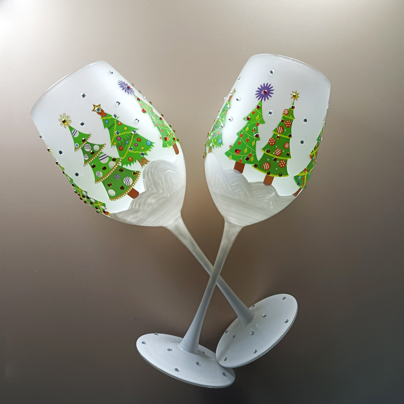 Painted handmade glass stemware seasonal gift decor glassware cups champagne wine glass