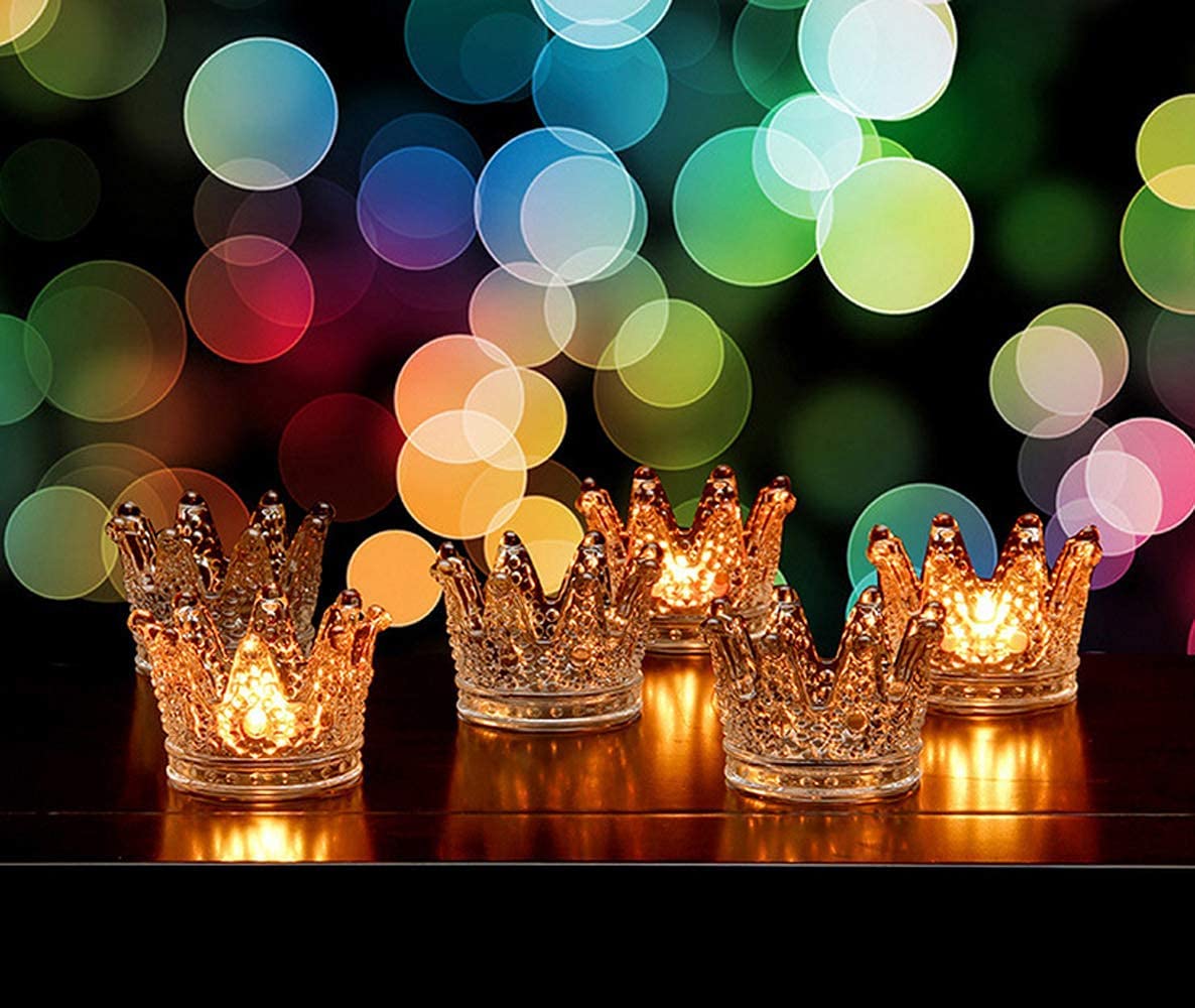 amazon hot sale Crown Glass Tealight Candle Holder for Wedding Party and Home Decor (Gold Tips)