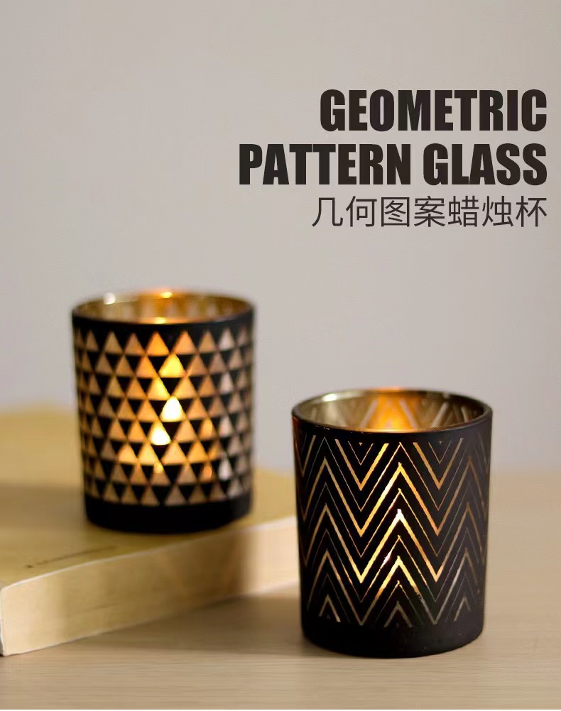 Aikeyi Glass candle jar with black geometric pattern for candle making