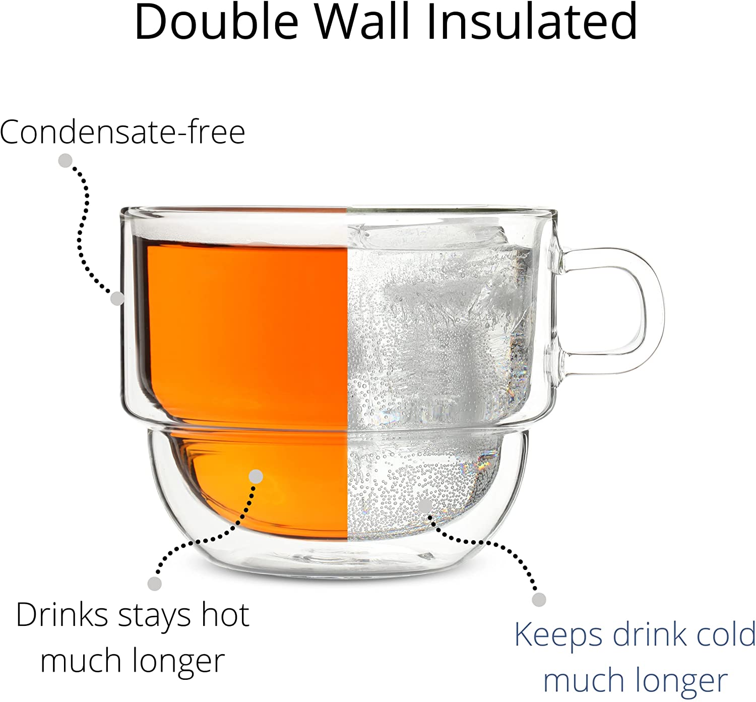 Stackable Insulated Coffee Mugs 4 Pack 12 ounces Cappuccino Cups Double Wall Glass Coffee Cups