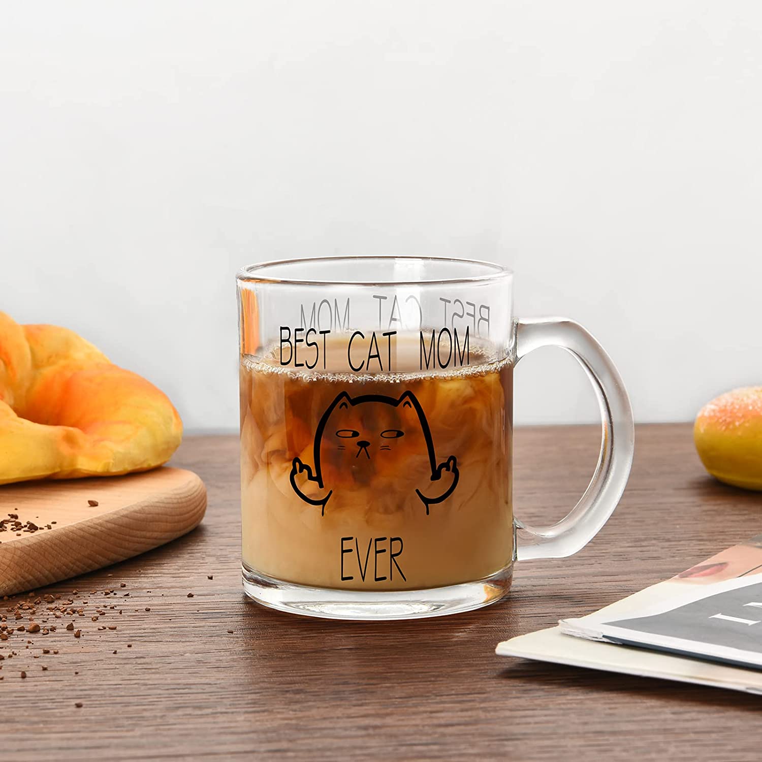 11 ounces Best Cat Mom Ever Clear Coffee Mugs with Handle Funny Birthday Christmas Gifts