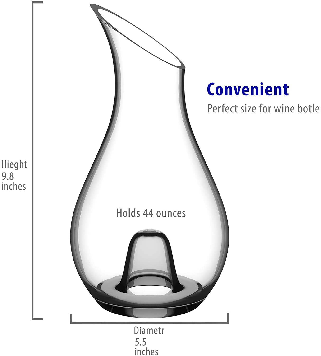 Premium Wine Decanter 100% Lead-Free Hand Blown Crystal Glass 1.3 Liter Red Wine Carafe