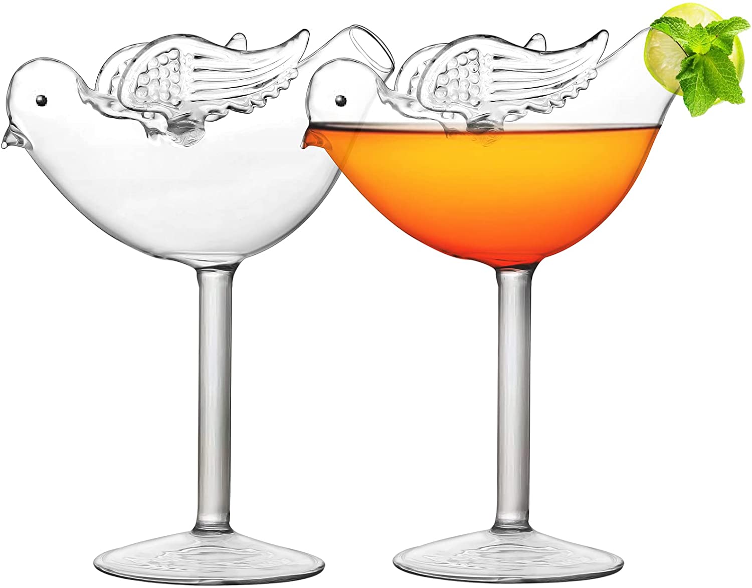 Bird Cocktail Glass Set of 2 Transparent Martini Glass Creative Cup Juice Glass Great for Whiskey