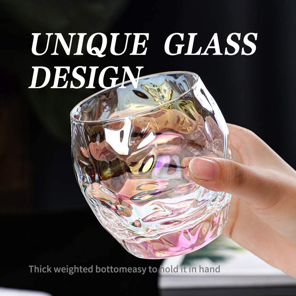 12 oz Rainbow-colored Premium Glasses Bourbon Glasses for Cocktails Rock Style