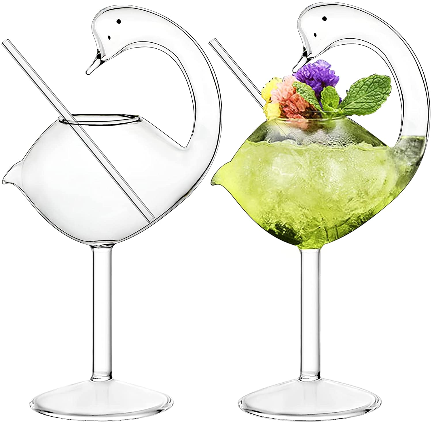 Cocktail Glass -Set of 2 Swan Glass 6 ounces Creative Drinking Glasses Wedding Gift