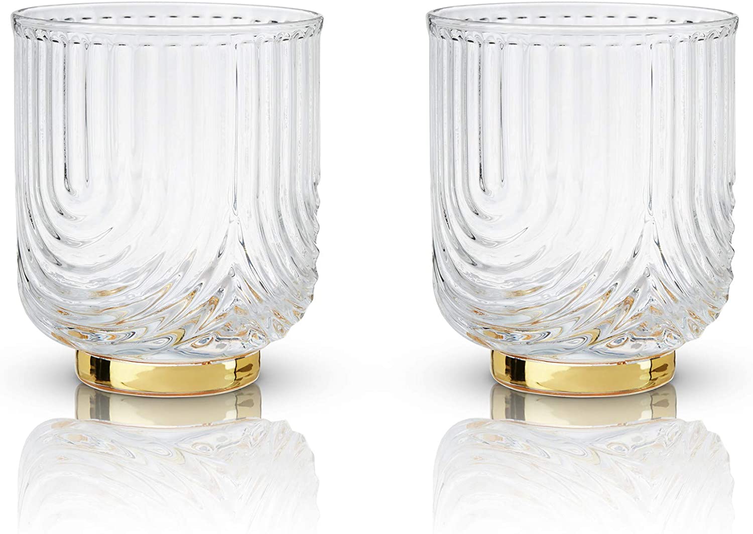 12 ounces Double Old Fashioned Glass Gold Plated Base Bar Glasses Set of 2 Crystal Glassware