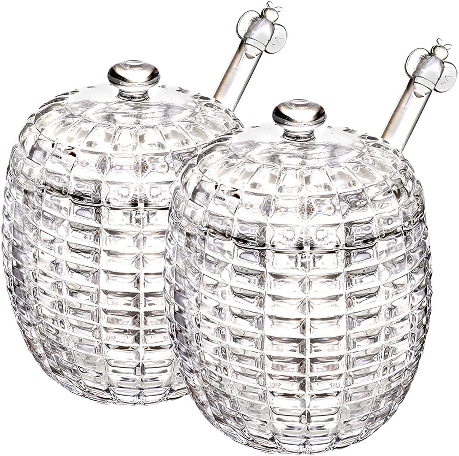 2 Pack Glass Jar with Dipper and Lid, 8 oz Glass Honey Pot Container Beehive Honey Dish for Home Kitchen