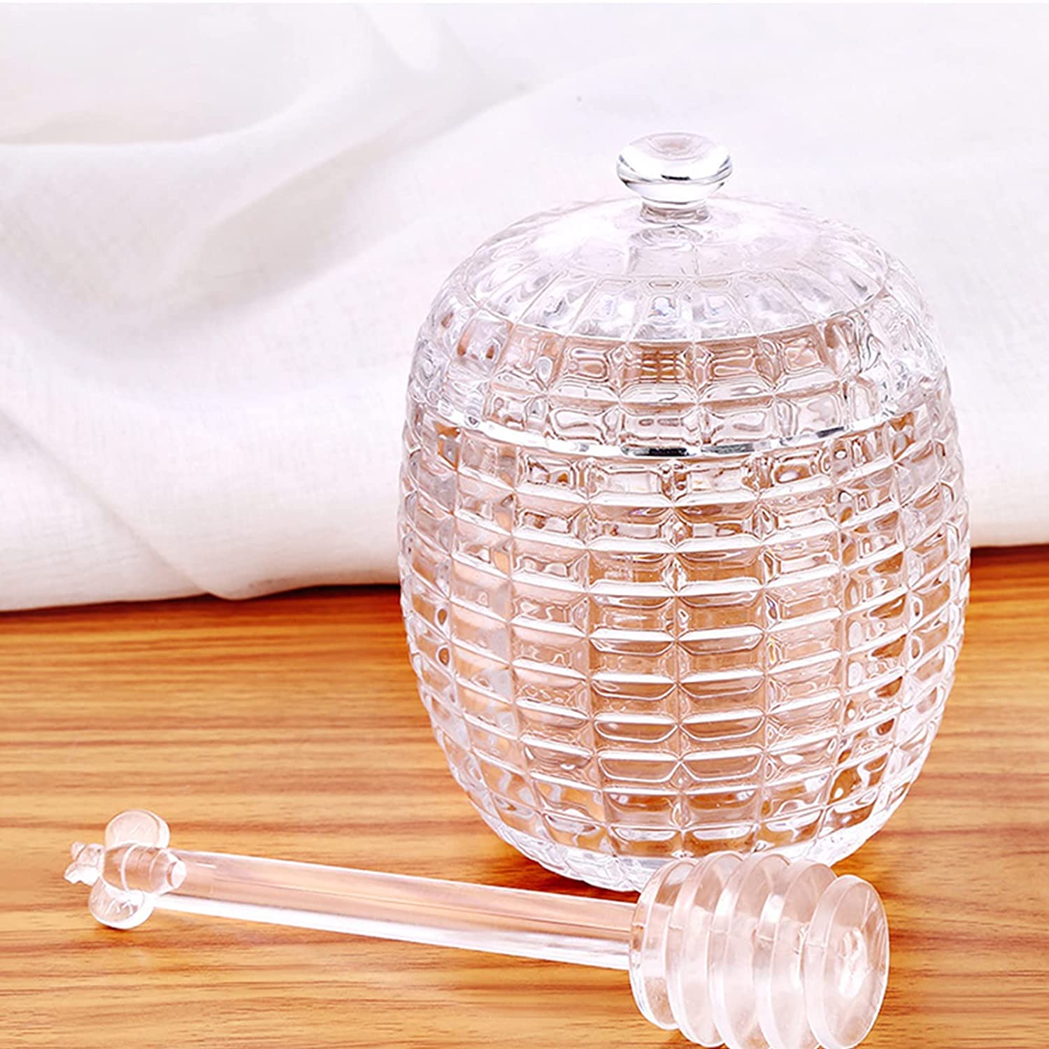 2 Pack Glass Jar with Dipper and Lid, 8 oz Glass Honey Pot Container Beehive Honey Dish for Home Kitchen