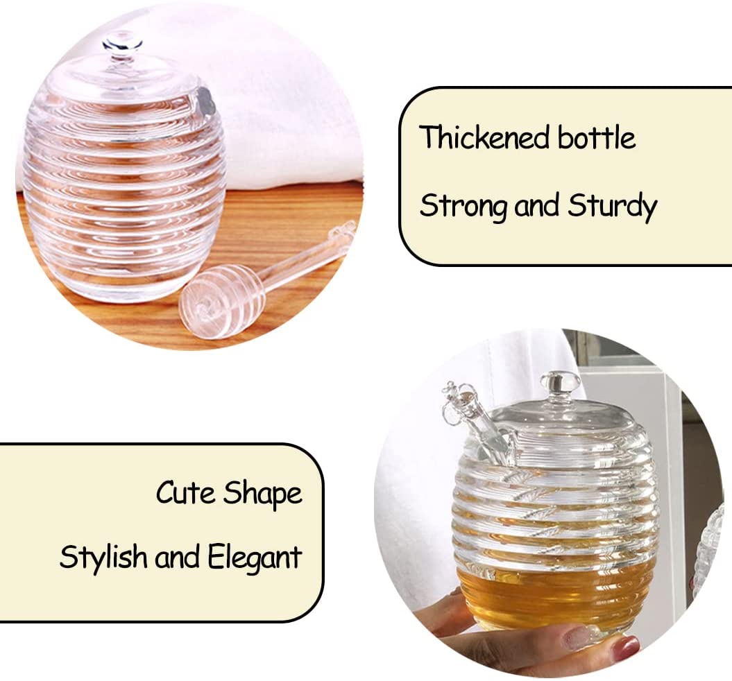 2 Pack Glass Jar with Dipper, 8 oz Clear Beehive Honey Pot Honey Containers for Store Honey and Syrup