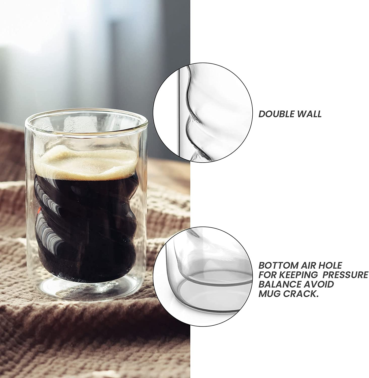 Espresso Glass Cups Double Wall Glass Coffee Mug 8 OZ Insulated Clear Coffee Glass Cup