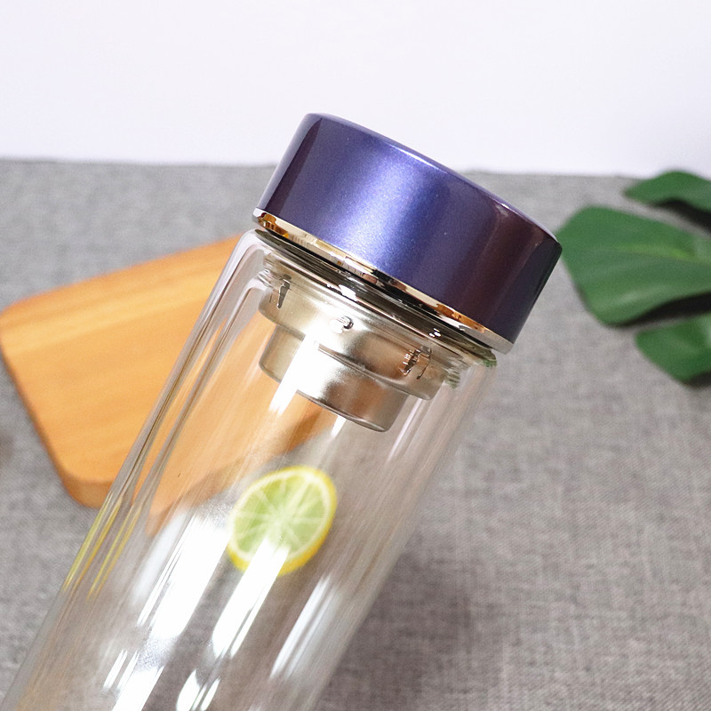 Wholesale double wall glass bottle with stainless lid 300ml/350ml for tea coffee high quality