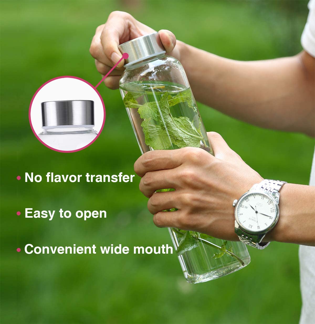 Amazon best seller 18Oz Glass Beverage Bottles water bottle glass with stainless Steel lid with - Leak-Proof Lid