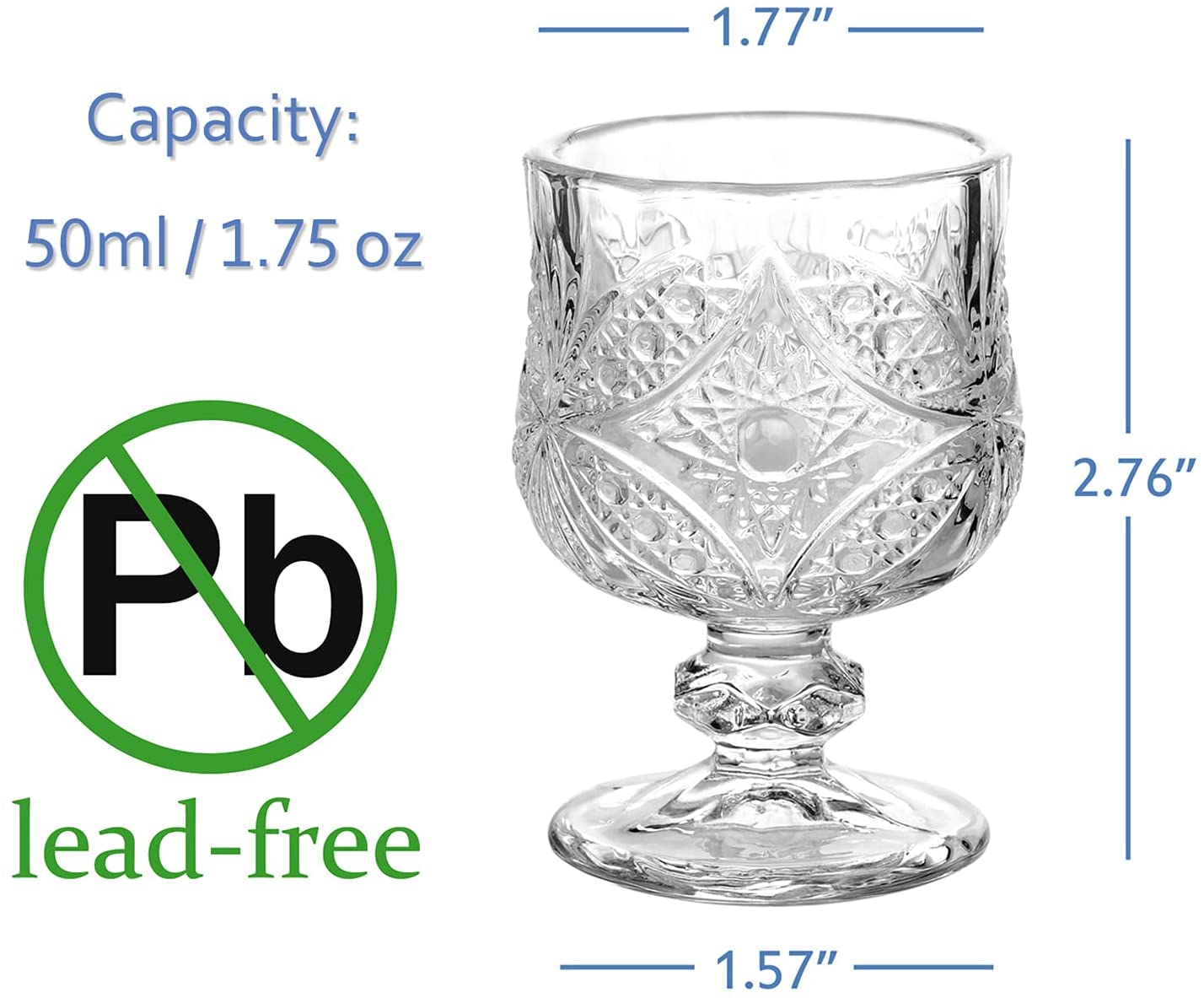 1.75 Ounces Classical Style Shot Glasses Set of 6 Super Cute Wine Glasses for Sherry Cordial