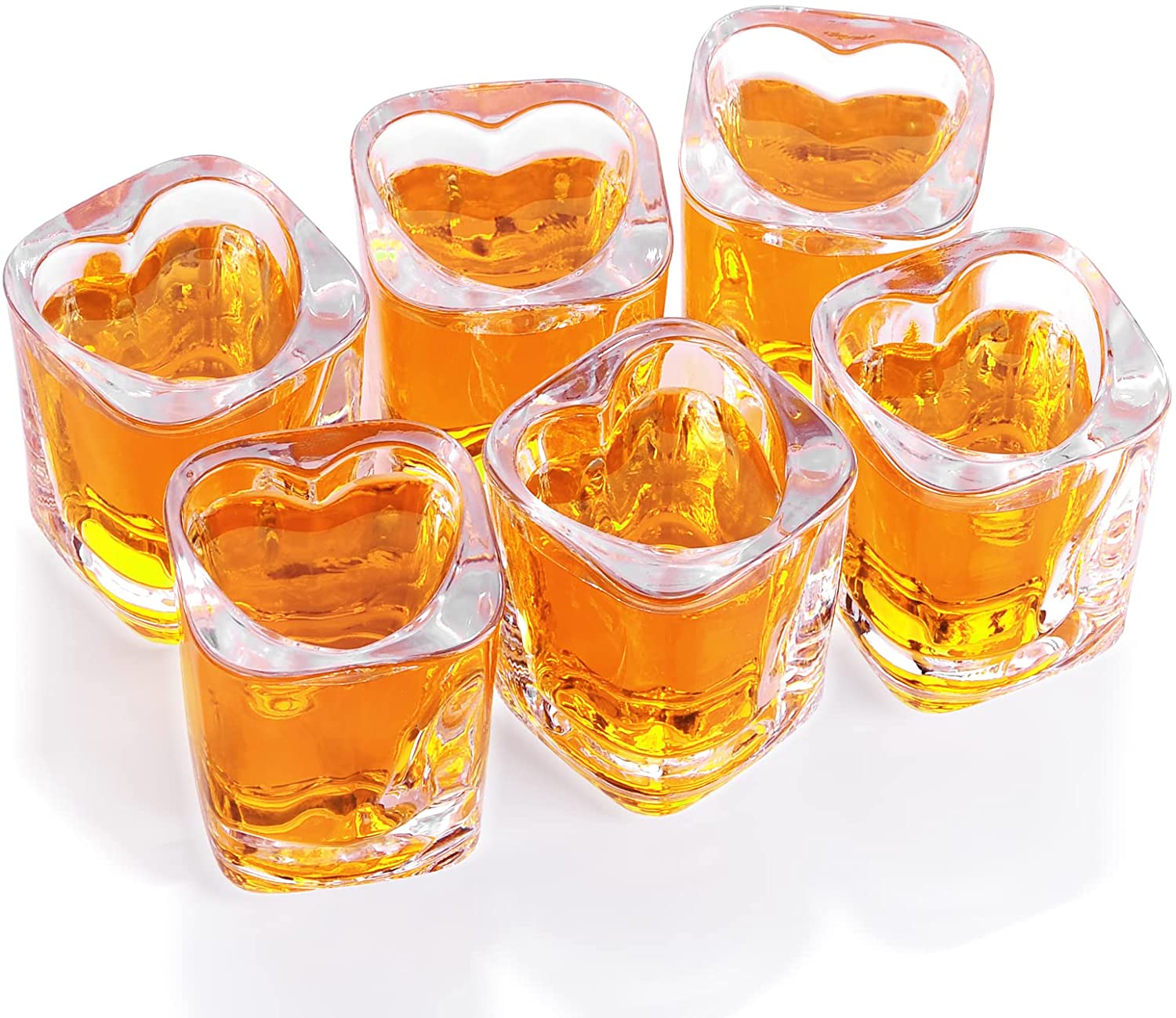 2 Ounces Heavy Base Shot Glasses Sets of 6 Heart Shaped Wine Glass for Tequila Sherry