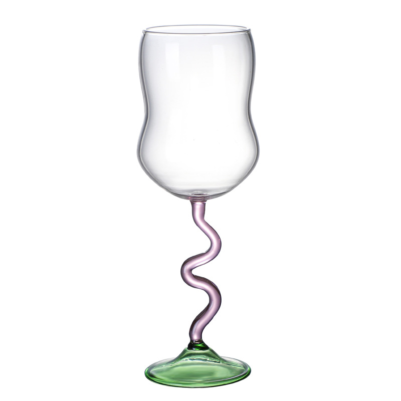 Amazon hot selling goblet hand-blown high borosilicate glass wine glass colored glass water cup coffee cup