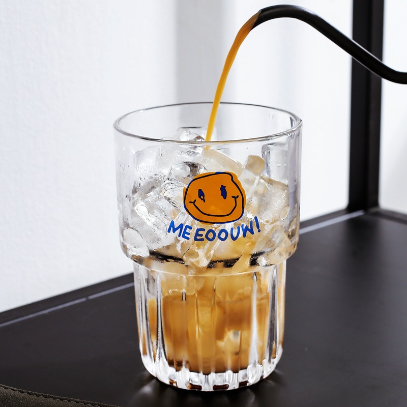 Iced coffee cup milk tea cup vertical striped glass can be stacked with water glass of cola juice