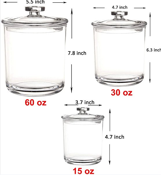 Youngever 60oz, 30oz & 15oz Clear Glass Food Storage Jars Set of 3