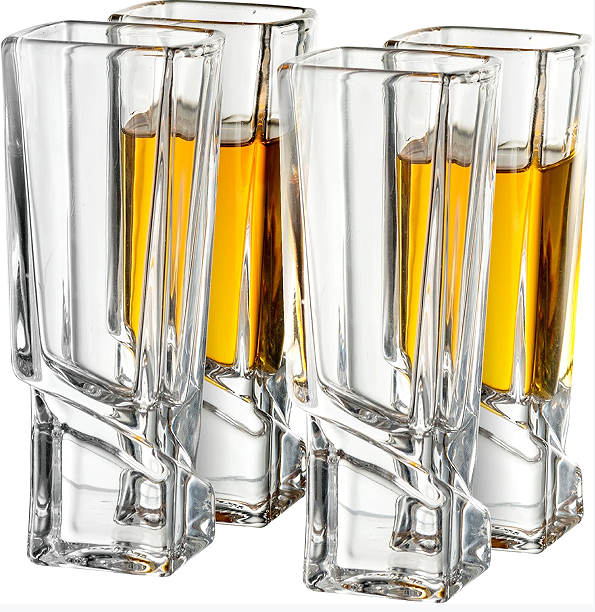 1.8 oz square shot glass set of 4 transparent thick bottom wine glass unique design shot glass