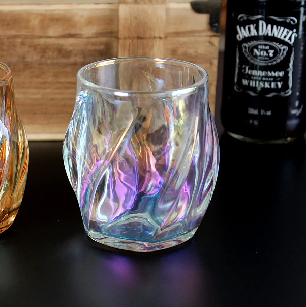 8.5oz Whiskey Glasses Set of 2, Colorful Rock Glasses, Creative Kink Crystal Old Fashioned Glasses