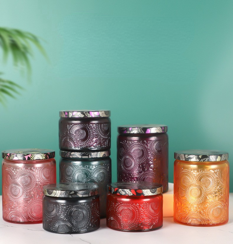 Creative embossed Christmas Gift Set Round Candle holder candle cup handmade wax glass empty cup empty Glass Mini Candle Jars