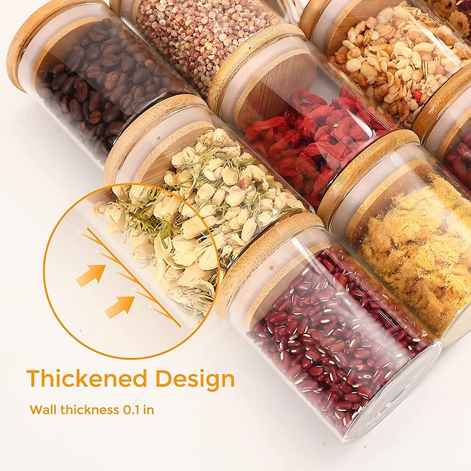 800ml Transparent spices coffee beans candy Glass jar kitchen food storage jar Glass sealed spice jar with bamboo lid