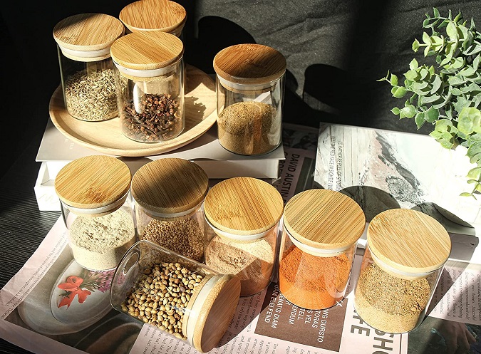 800ml Transparent spices coffee beans candy Glass jar kitchen food storage jar Glass sealed spice jar with bamboo lid