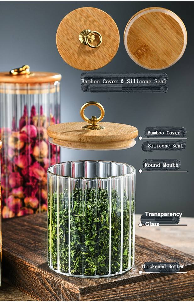 Bamboo Lid Spice Jars Airtight Glass Kitchen Spice Meal Prep Food Storage Containers with Lids