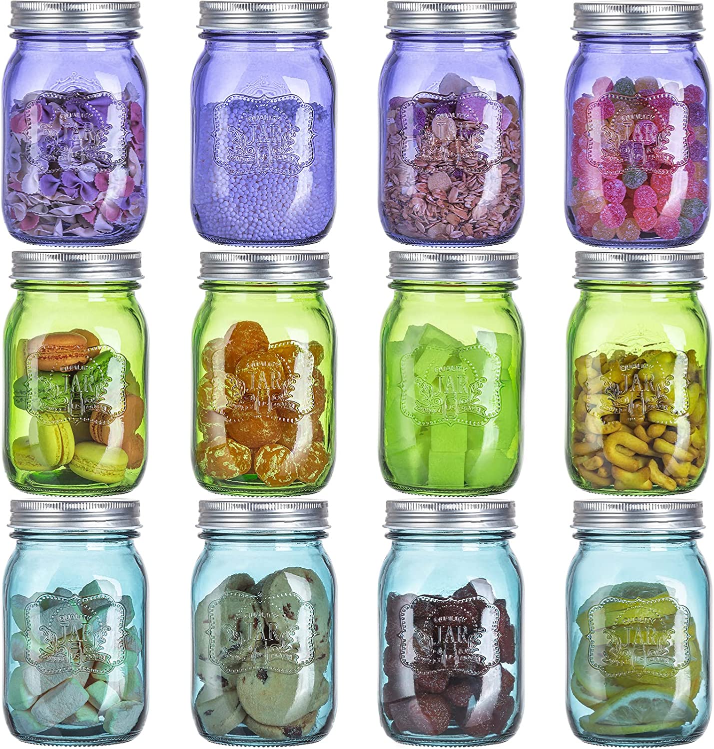 Mason Jar 16oz Glass Storage Jar with Metal Airtight Lid Colorful Food Storage Containers Kitchen Jars DIY Crafts
