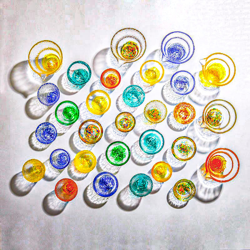 Pure handmade glass small tea cups colored sake cups fruit wine glass set
