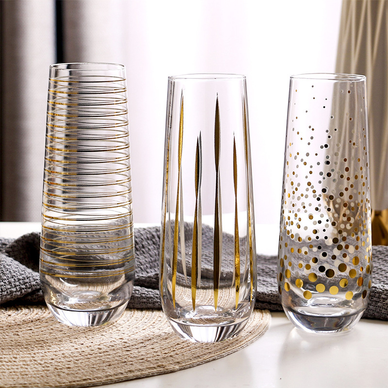 Creative golden line bottomless champagne glass foreign wine glass drink glass factory direct supply