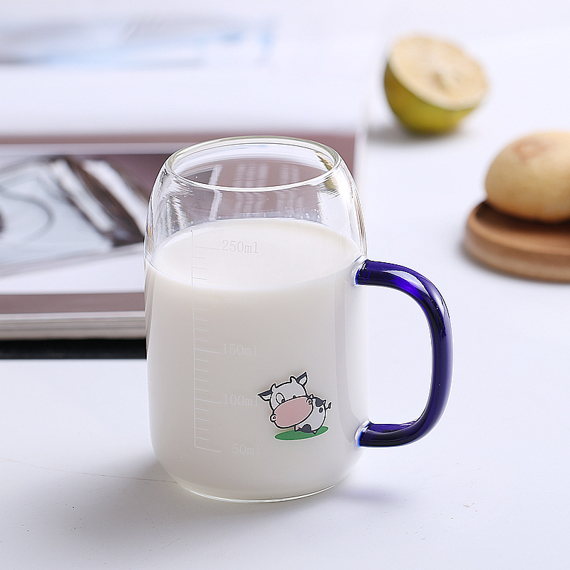 Customized Factory Wholesale Scale Milk Cartoon Glass Household Coffee Thickened Daily Breakfast Cup