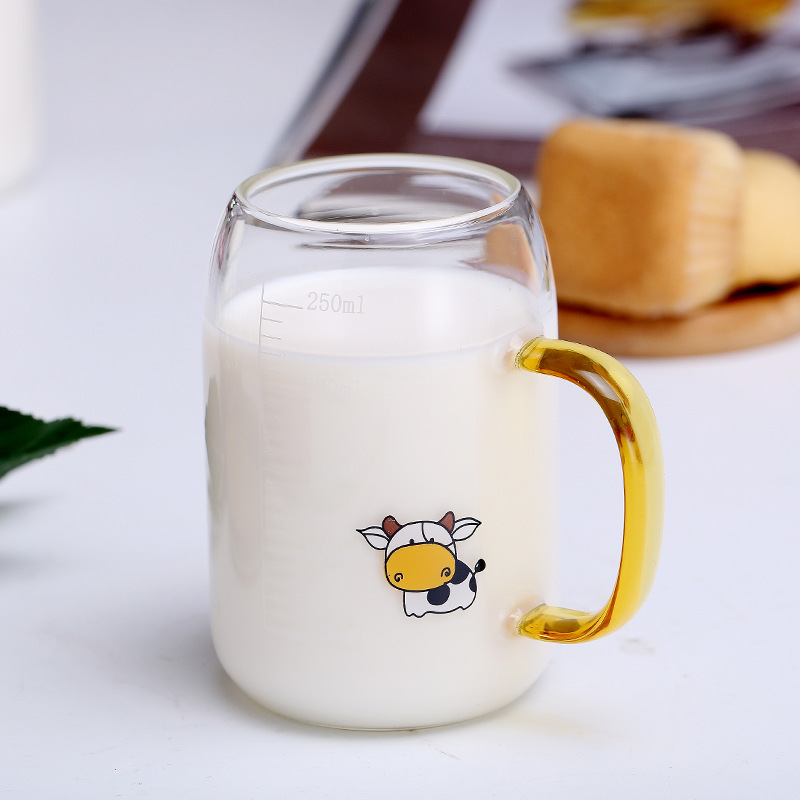 Customized Factory Wholesale Scale Milk Cartoon Glass Household Coffee Thickened Daily Breakfast Cup