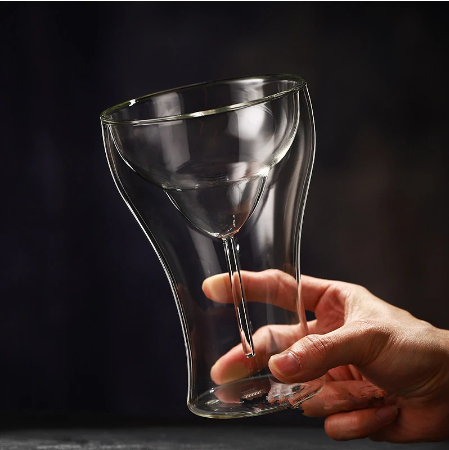 265ml Clear Double Wall Margaret Cup Cocktail Goblet Bar Glassware Wine Tumbler Martini Glass Stemware Bilayer Series Coffee Mug