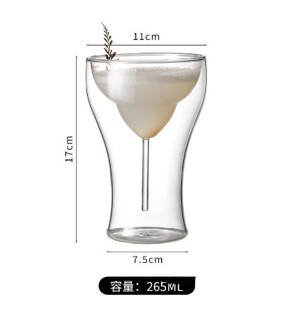 265ml Clear Double Wall Margaret Cup Cocktail Goblet Bar Glassware Wine Tumbler Martini Glass Stemware Bilayer Series Coffee Mug