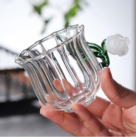 Lily of The Valley Glass Cup Handmade Transparent Coffee Mug Tea Cup High Temperature Resistant Red Wine Cup Drinking Utensil