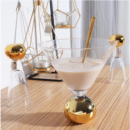 Creative Gold Ball Glass Cocktail Drinking Glasses Martini Champagne Goblet Ice Cream Dessert Cup Light Luxury Drinking Utensils