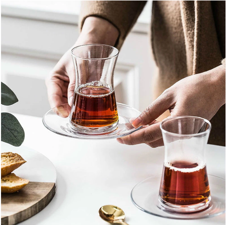 Black Tea Cup Saucer Sets Water Cafe Tea Glasses Espresso Coffee Tray Kit Heat-resistant Glass Tumbler Home Drinkware