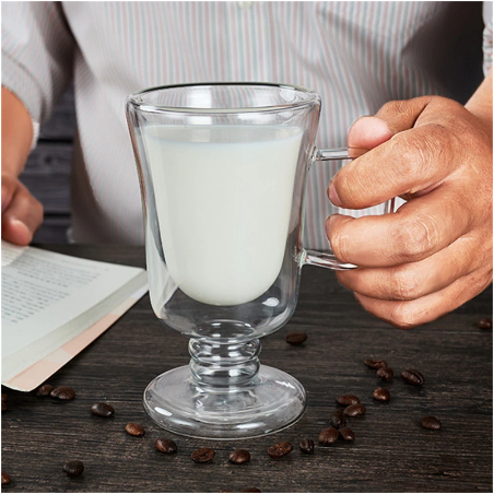 Double Wall Glass Irish Coffee Mug Bubble Tea Milkshake Cup Ice Cream Cup with Handle Milk Fruit Juice Glass Cup