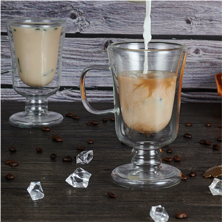 Double Wall Glass Irish Coffee Mug Bubble Tea Milkshake Cup Ice Cream Cup with Handle Milk Fruit Juice Glass Cup