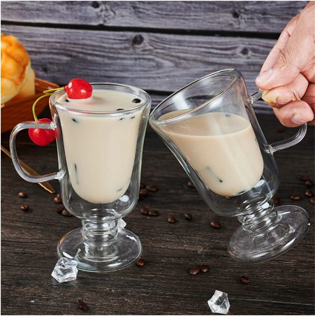 Double Wall Glass Irish Coffee Mug Bubble Tea Milkshake Cup Ice Cream Cup with Handle Milk Fruit Juice Glass Cup