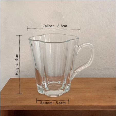 200Ml Nordic Flower-Shaped Transparent Glass with Handle Coffee Cup Water Tea Cocktail Wine Milk Tea Drinking Glass Breakfast