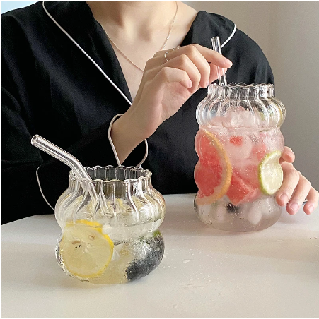 Fruit Juice Water Cup With Straw Large Capacity Heat-resistant Glass Cold Drink Cups Soda Bubble Tea Coffee Mug
