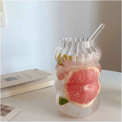 Fruit Juice Water Cup With Straw Large Capacity Heat-resistant Glass Cold Drink Cups Soda Bubble Tea Coffee Mug