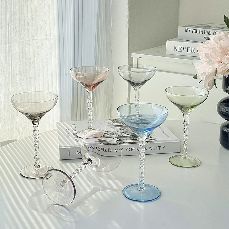 Colorful spiral handle wine glass cocktail glass high-value niche retro champagne goblet glass